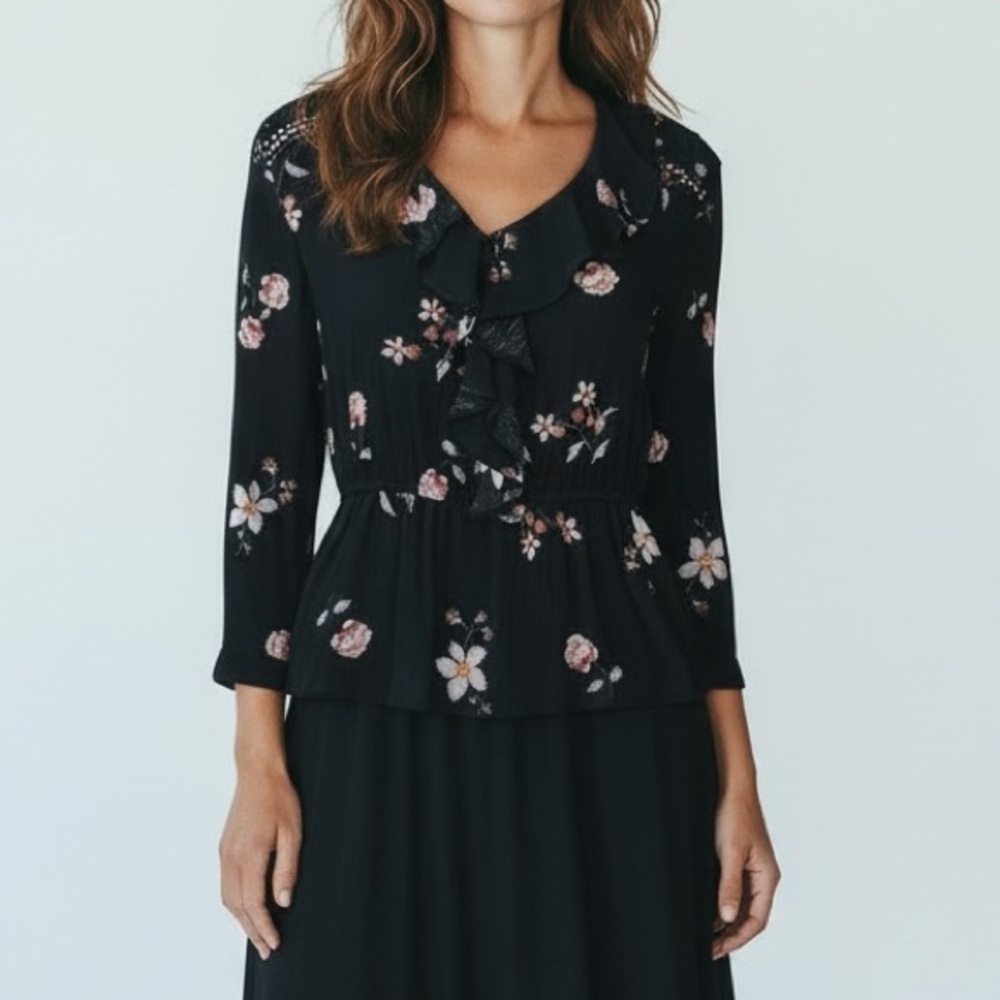 American Rag Juniors Ruffled-Neck Tie-Sleeve Top, Size XXL /Tipsy Floral
